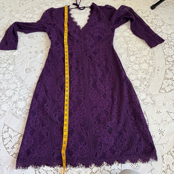 Suzanne Betro Lace Long Sleeve Purple V Neck Boho Evening Party Cocktail Dress M - Picture 10 of 16